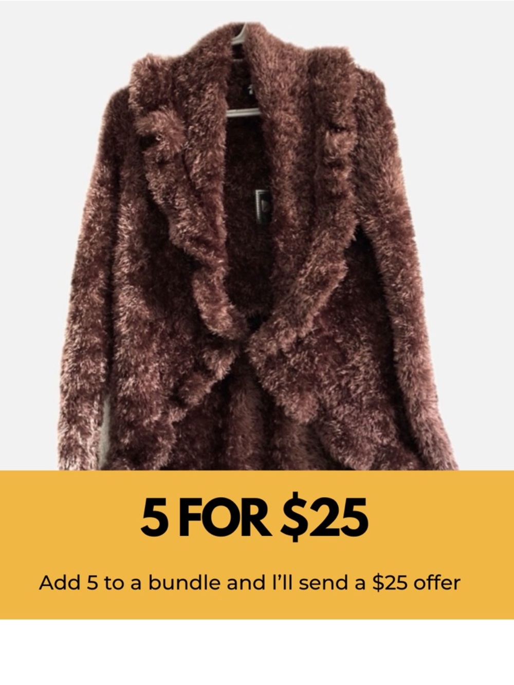 Fun fur open front eyelash sweater. Size M